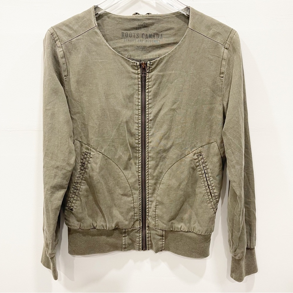 Roots Canada Hemp Cotton Blend Lightweight Bomber Jacket Green XS